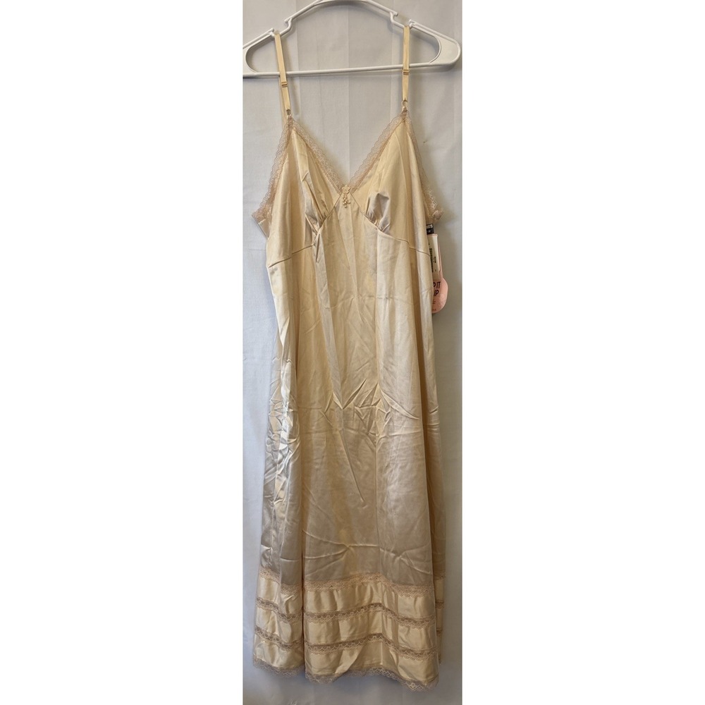 Sears Vintage Slip Dress Lingerie Silky Nylon Embroidery Beige Size 40 NWT
